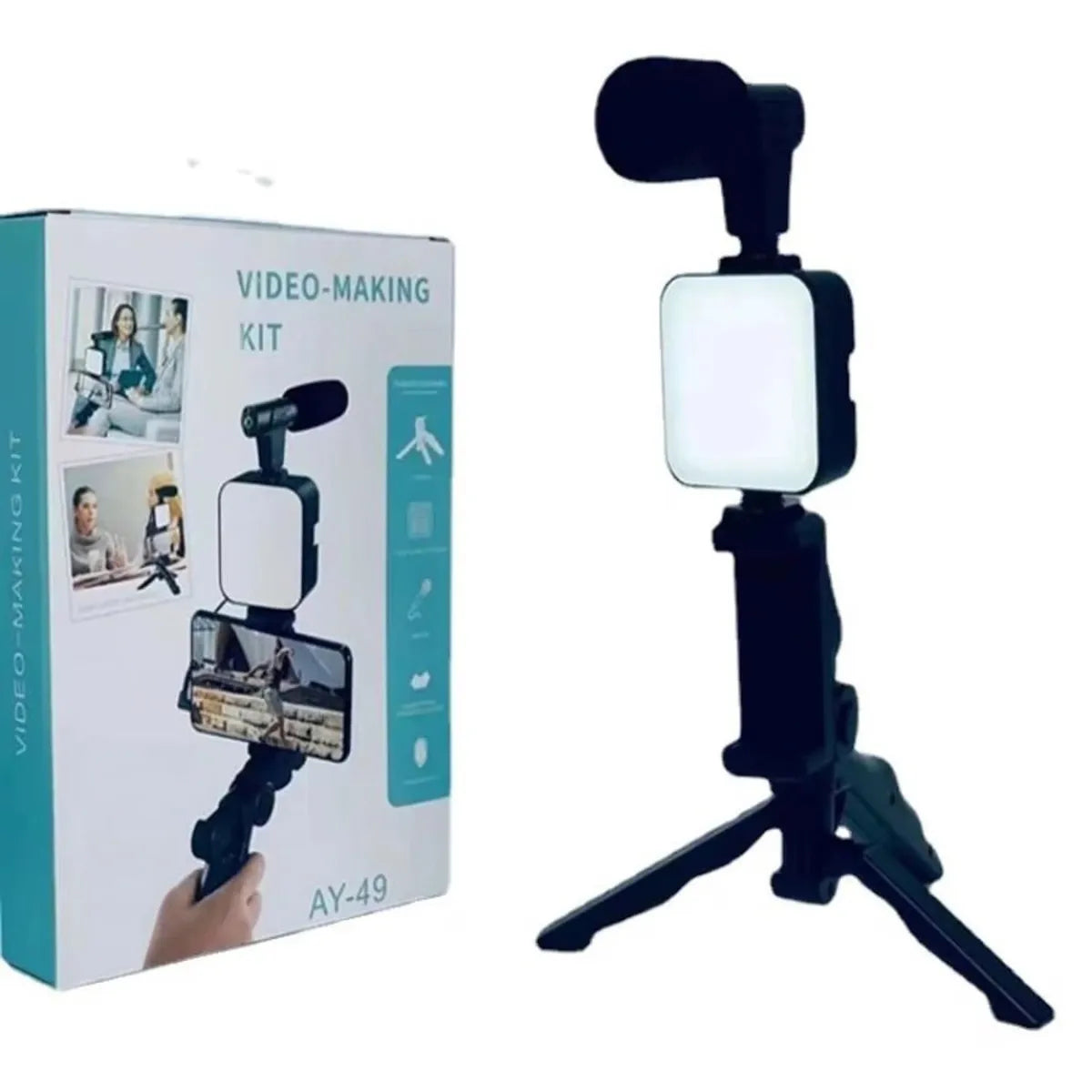 Kit de Grabación de Video con Trípode, Luz LED y Bluetooth AY-49