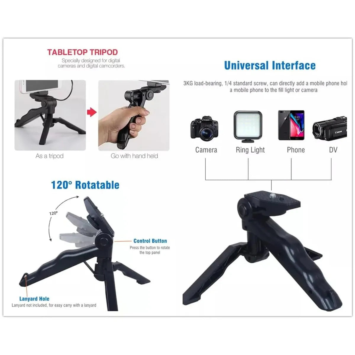 Kit de Grabación de Video con Trípode, Luz LED y Bluetooth AY-49