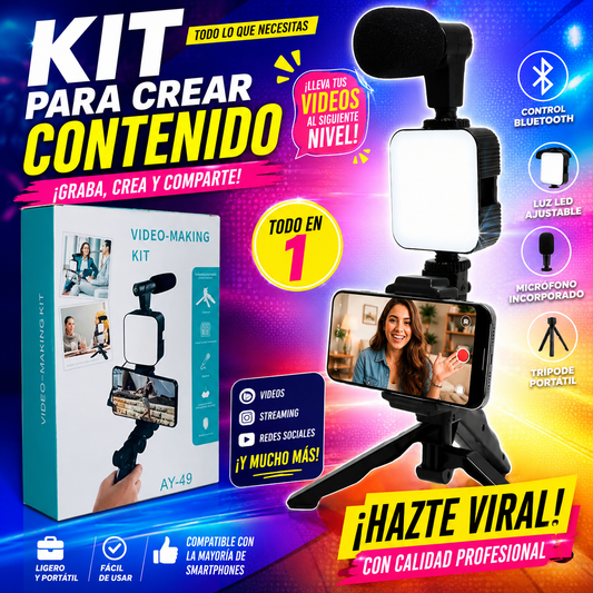 Kit de Grabación de Video con Trípode, Luz LED y Bluetooth AY-49