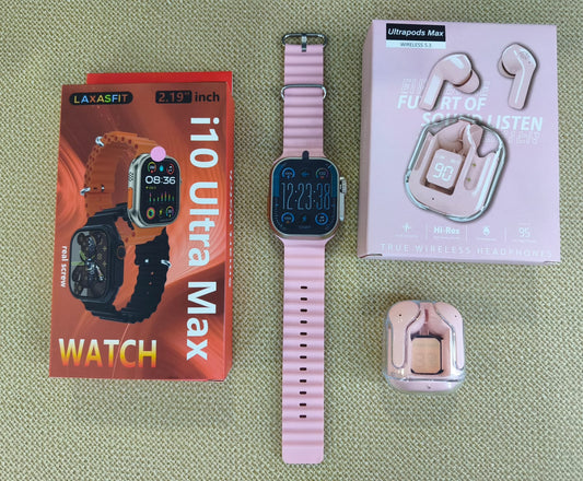 Duo Smartwatch I10 Ultra Max 2.19" + Audífonos Cristal TWS