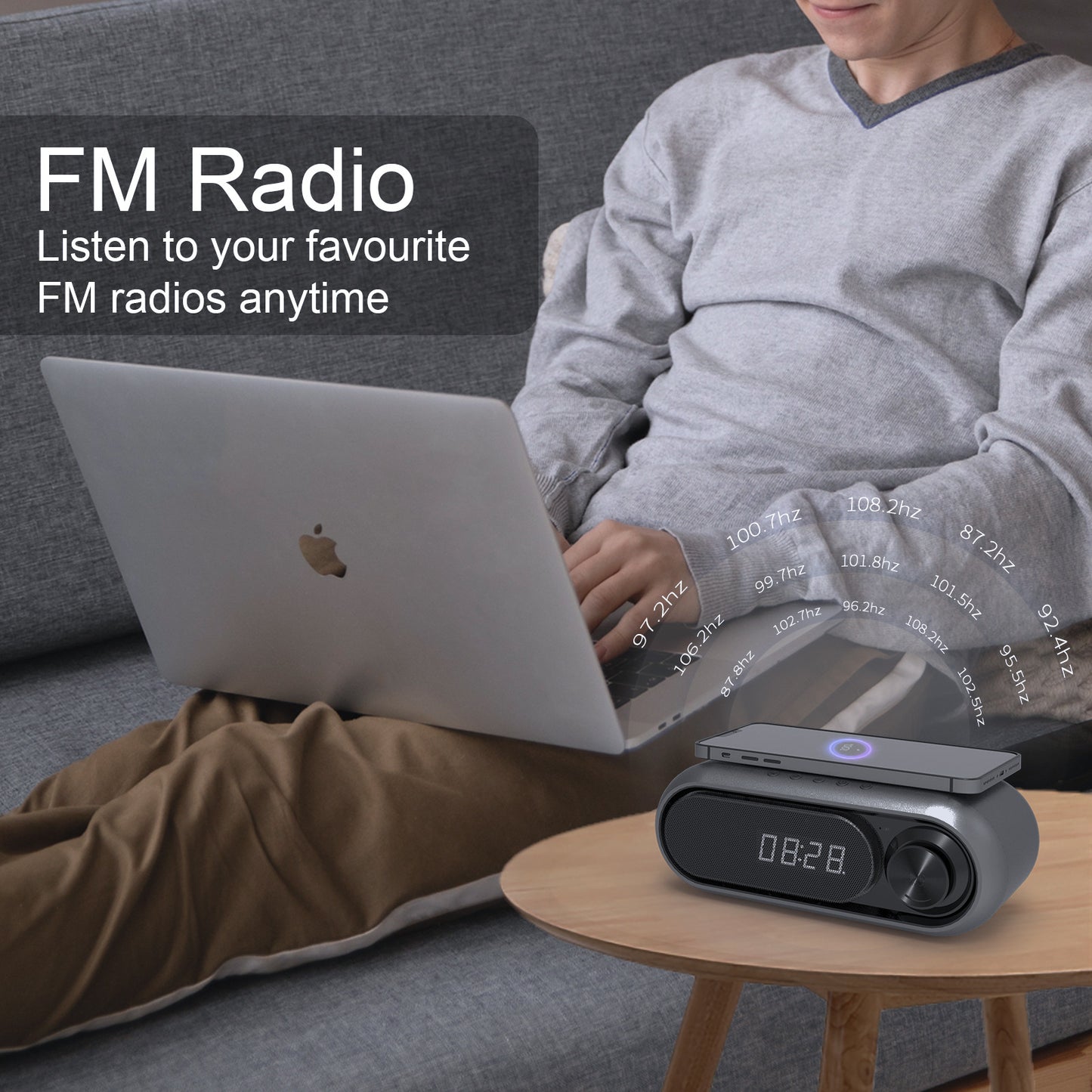 Parlante Radio con Carga Inalámbrica y Reloj LED