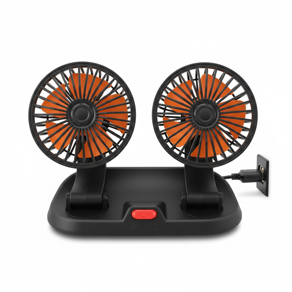 Ventilador doble para carro con rotación 360° y conexión USB