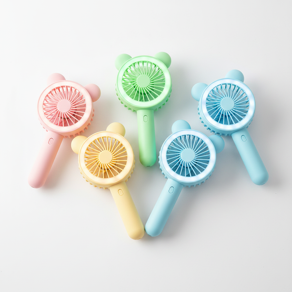 Mini ventilador de orejitas con luz LED en varios colores pastel
