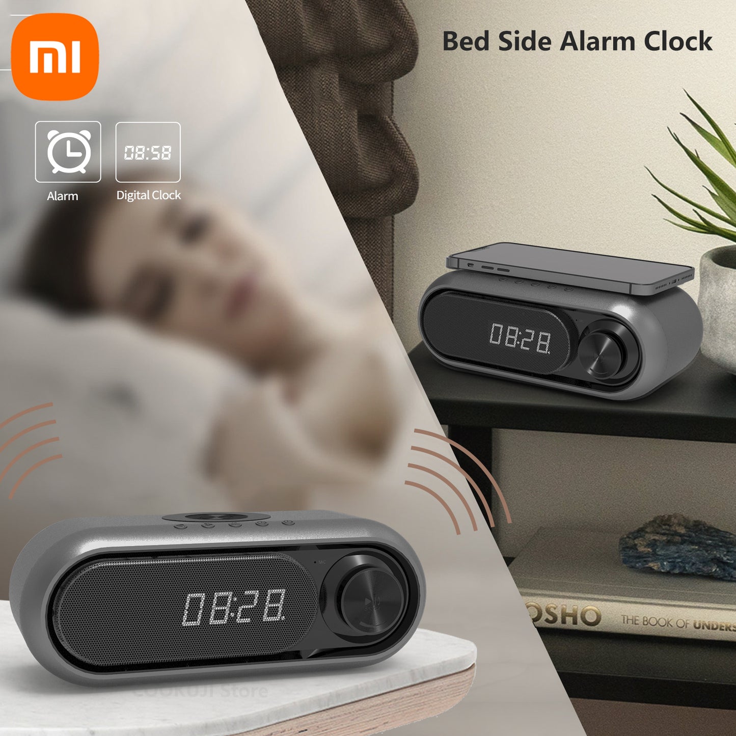 Parlante Radio con Carga Inalámbrica y Reloj LED
